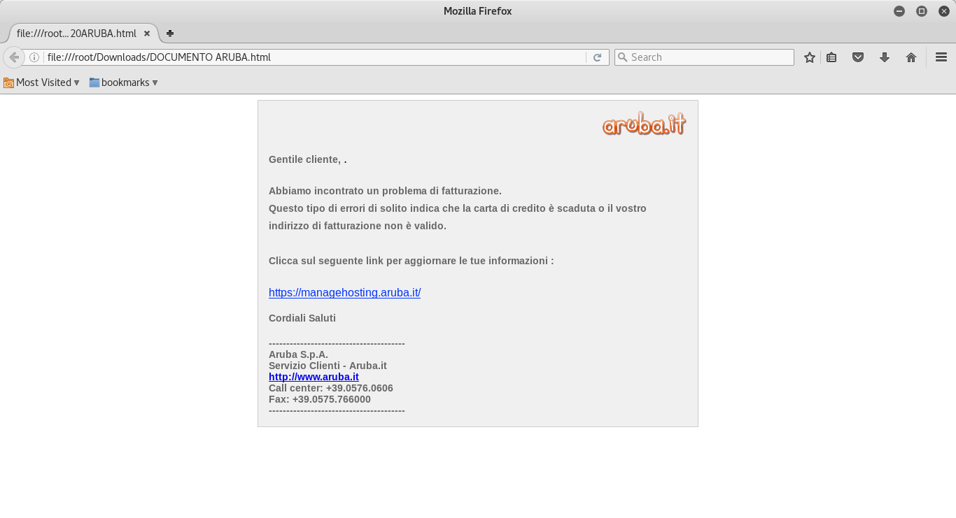 Phishing Aruba - Allegato