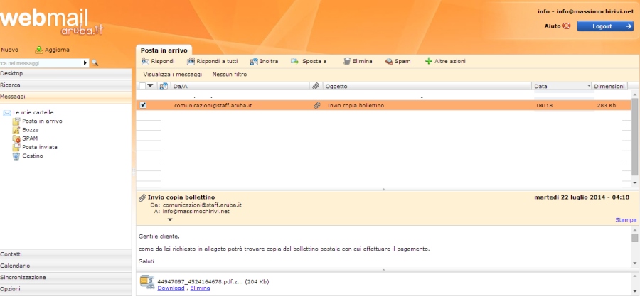 Attenzione alle email FAKE da Aruba per pagamenti di bollettini