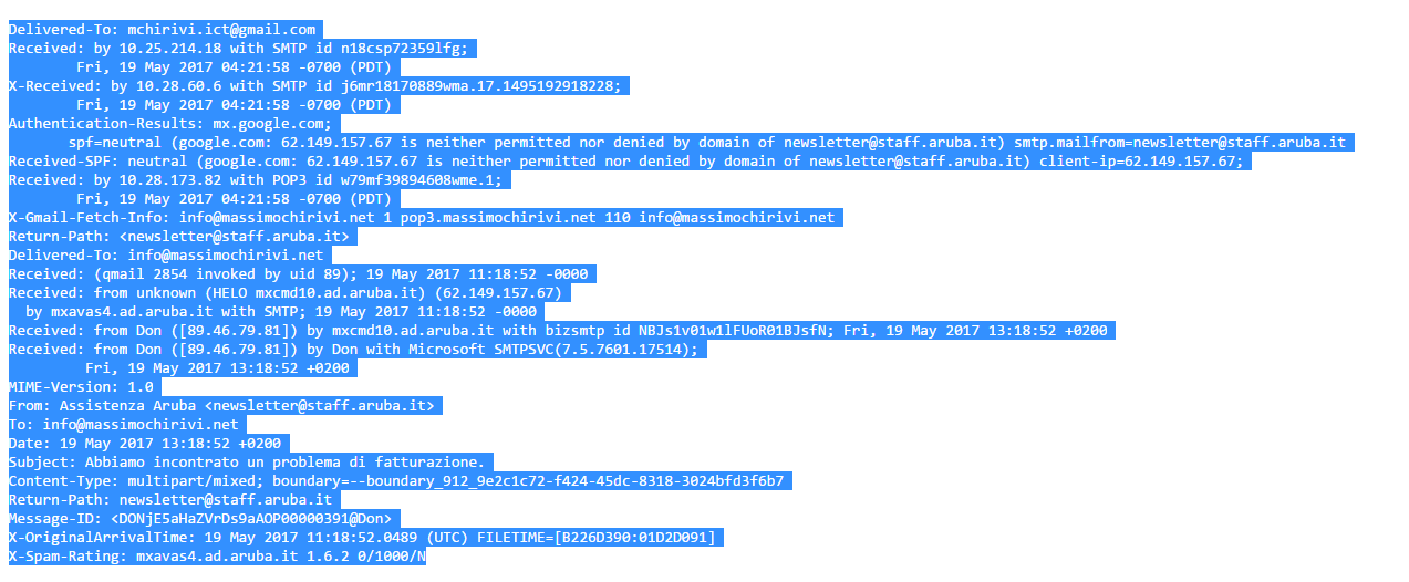Phishing Aruba - Codice 5