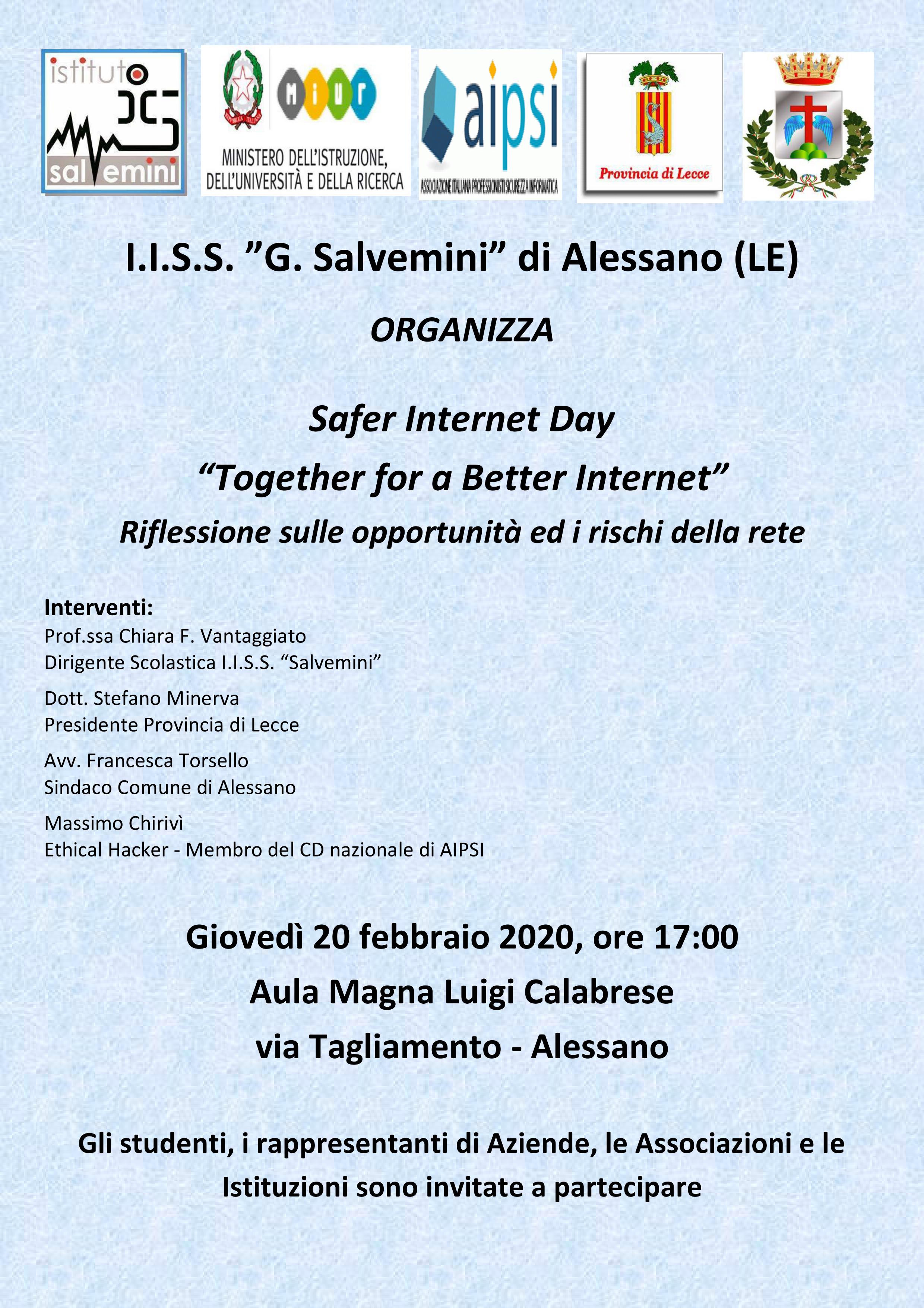 Safer Internet Day "Together for a Better Internet" - Riflessione sulle opportunità ed i rischi della rete