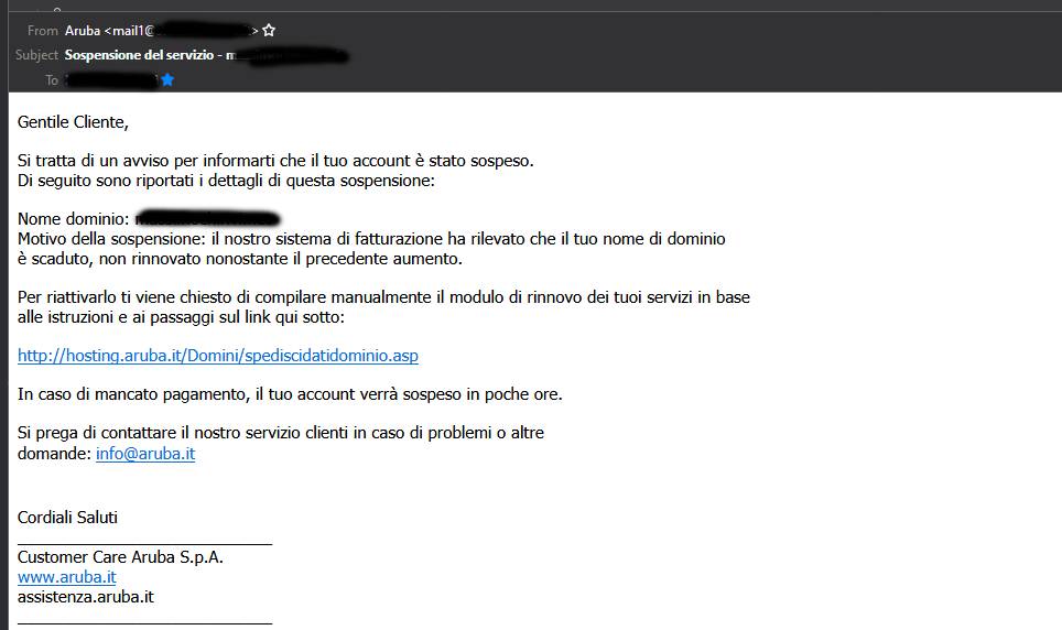 Ennesimo Phishing ai danni degli utenti ARUBA